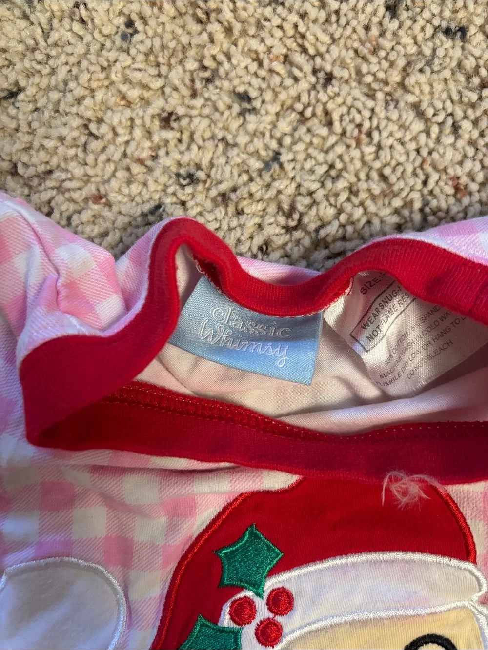 Personalized Pink Gingham Kids Christmas Pajama Set with Santa